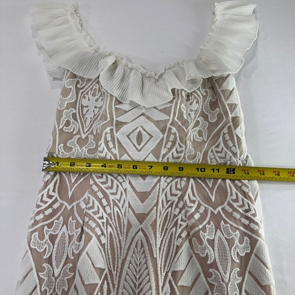 Angel Biba Lace High Low Mermaid Dress Women Size M White Tan Ruffle | Romantic - Picture 9 of 11